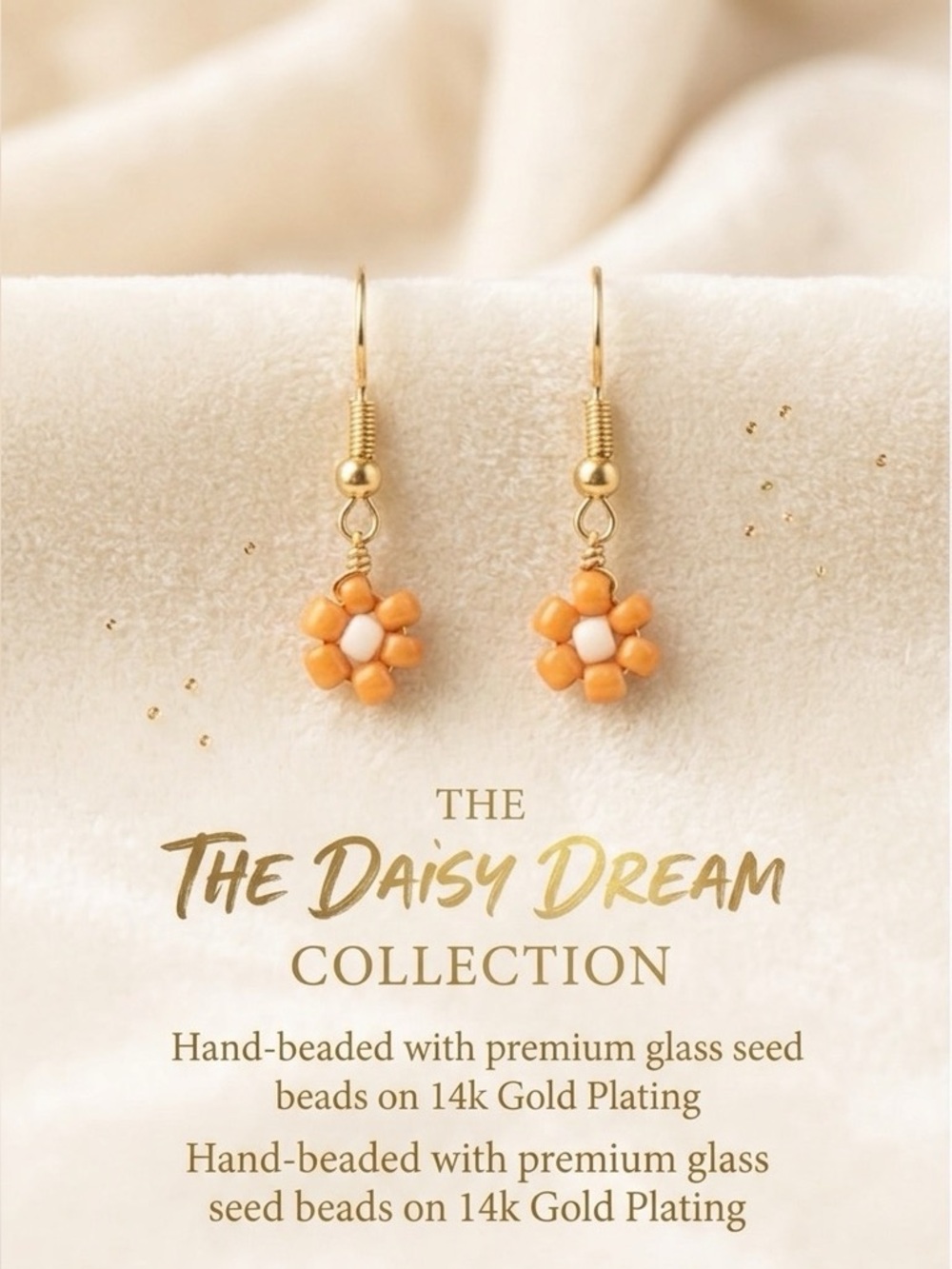 ❤️The Daisy Dream Gold-Plated Orange Beaded Flower Drop Earrings